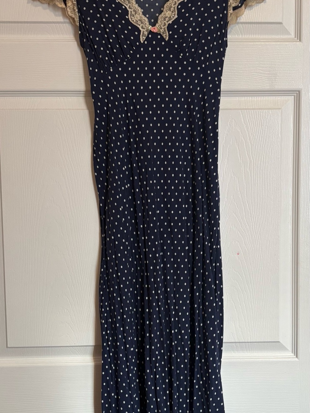 RIXO Clarice Navy Polka Dot Lace Trim Midi Dress S UK10 US6 Rosebud